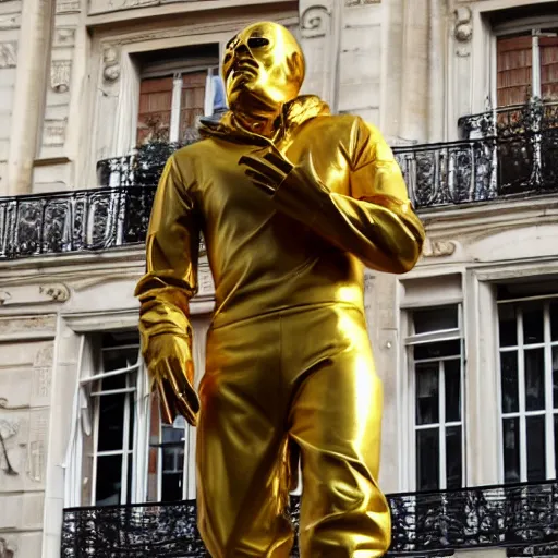 Image similar to A large golden statue of Michael Myers in Paris, photographer image,