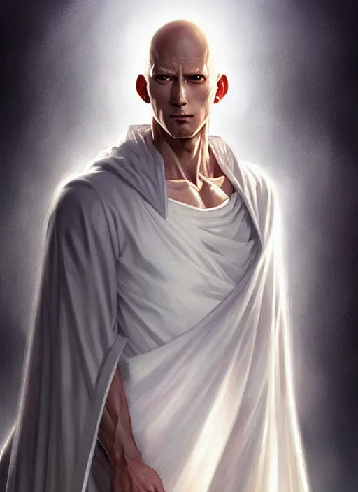 Image similar to ultra realistic illustration, handsome saitama. white cape, intricate, elegant, highly detailed, digital painting, artstation, concept art, smooth, sharp focus, illustration, art by artgerm and greg rutkowski and alphonse mucha and wlop