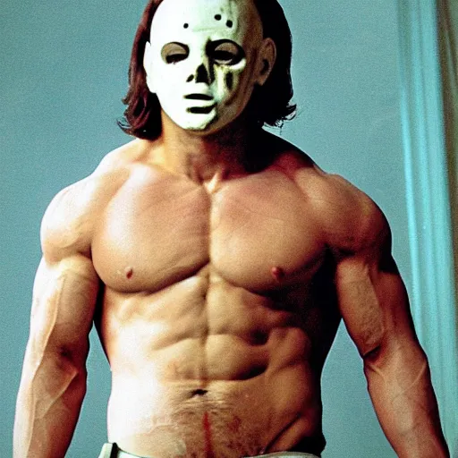 Prompt: extremely buff, shirtless, michael myers