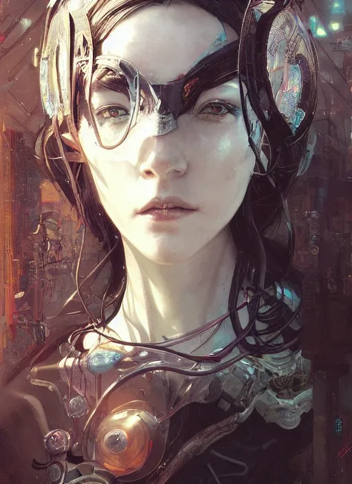 Image similar to a beautiful illustration of a cyberpunk witch with horns in head, intricate, sharp focus, illustration, highly detailed, digital painting, concept art, matte, art by wlop and artgerm and greg rutkowski and alphonse mucha, masterpiece