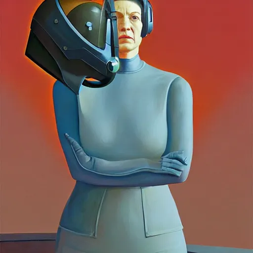 Image similar to Portrait of woman engineer with helmet, very coherent, painted by Edward Hopper, Wayne Barlowe, painted by James Gilleard, airbrush, art by JamesJean