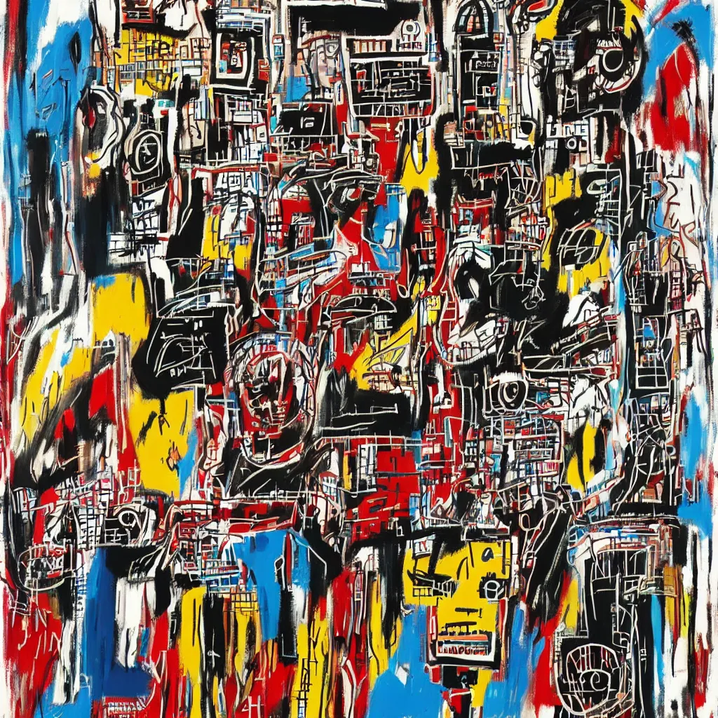 Image similar to robots in the style of jean - michel basquiat