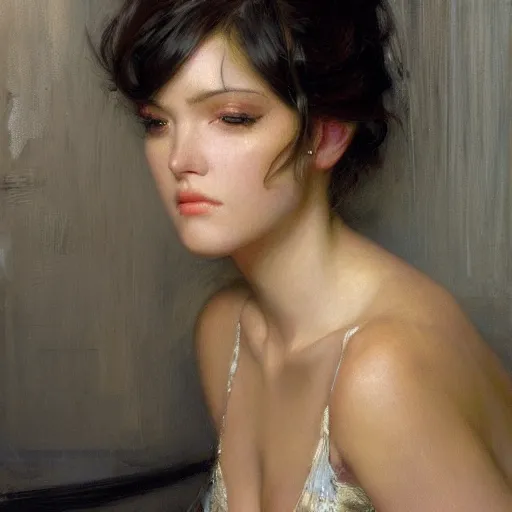 Prompt: a high fashion studio stunning backlit nice portrait of frowning anime girl, painting by gaston bussiere, craig mullins, j. c. leyendecker