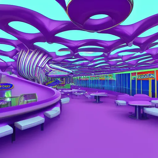 Prompt: 3D render of purple tornado inside of a blue mcdonalds