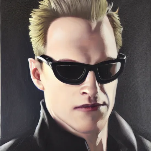 Image similar to Albert Wesker full body portrait, oil painting, surrounded by black tendrils