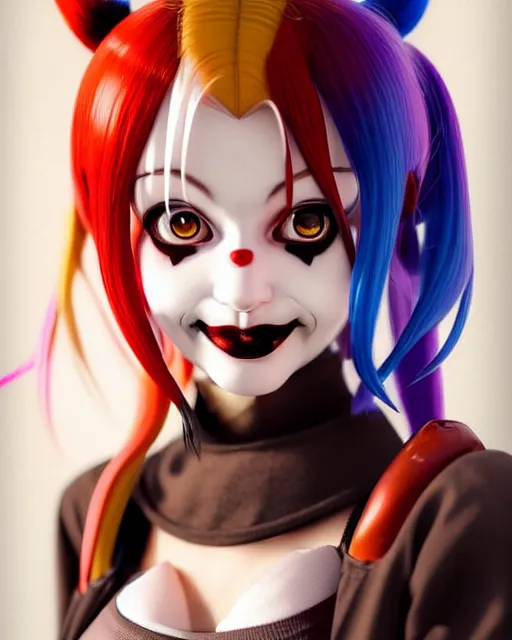 Prompt: portrait Anime as modern harley-quinn character girl cute-fine-face, brown-red-hair pretty face, realistic shaded Perfect face, fine details. Anime. hair-pigtails, clown black-red outfit realistic shaded lighting by Ilya Kuvshinov katsuhiro otomo ghost-in-the-shell, magali villeneuve, artgerm, rutkowski, WLOP Jeremy Lipkin and Giuseppe Dangelico Pino and Michael Garmash and Rob Rey