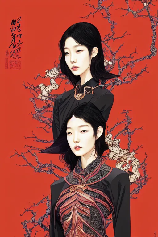 Image similar to Park Shin Hye as a super villain, luxurious, fantasy, intricate, elegant, highly detailed, digital painting, artstation, concept art, matte, sharp focus, illustration, art by WLOP and Hokusai and James Jean, masterpiece, Refined, upscaled