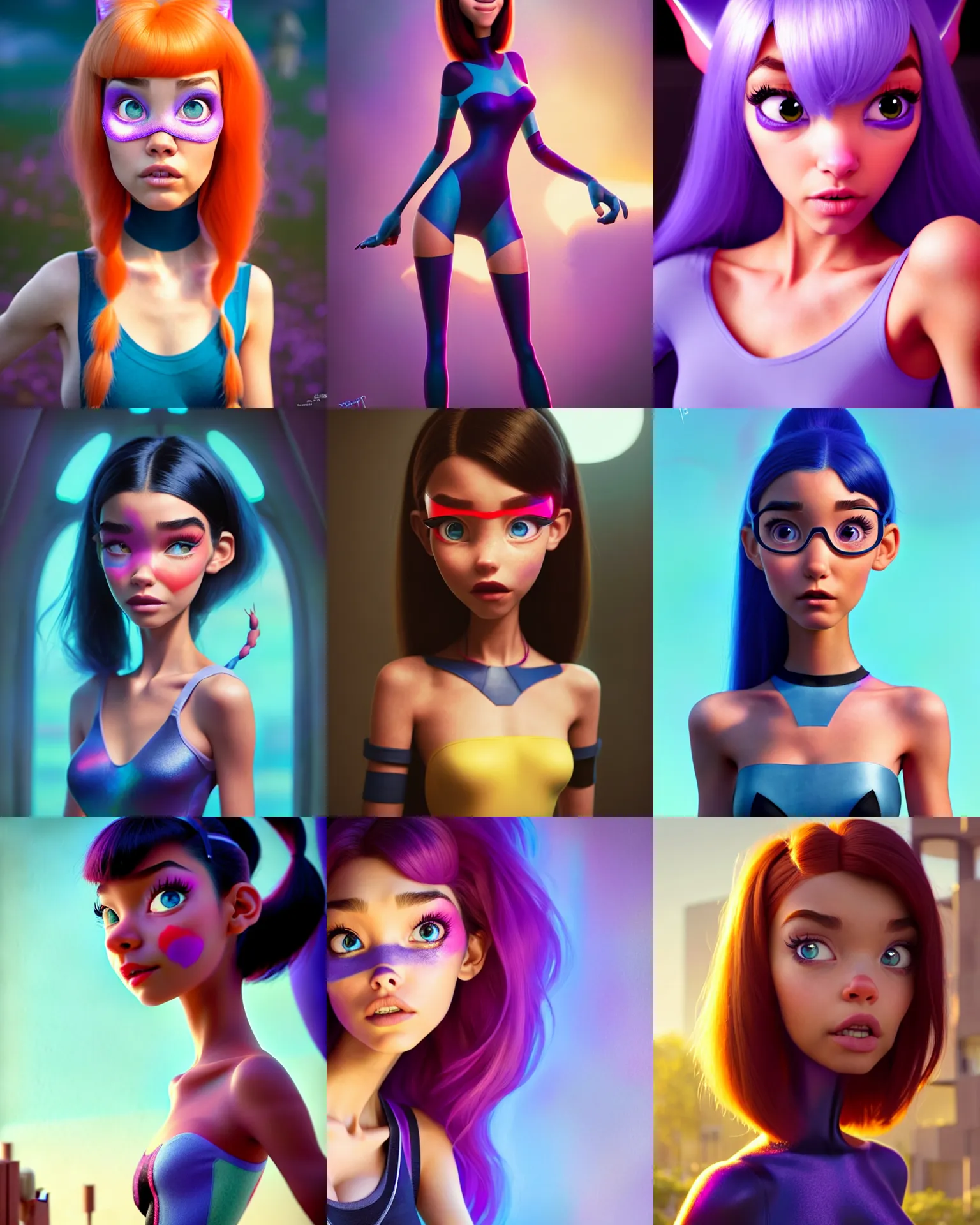 Prompt: pixar movie still portrait photo of madison beer : : college woman : : as catgirl cyborg woman by pixar : : by greg rutkowski, wlop, rossdraws, artgerm, weta, marvel, colorful rave makeup, leeloo, unreal engine, glossy skin, pearlescent, shiny, 4 k, hdr, bright morning, spring fashion, anime, : :