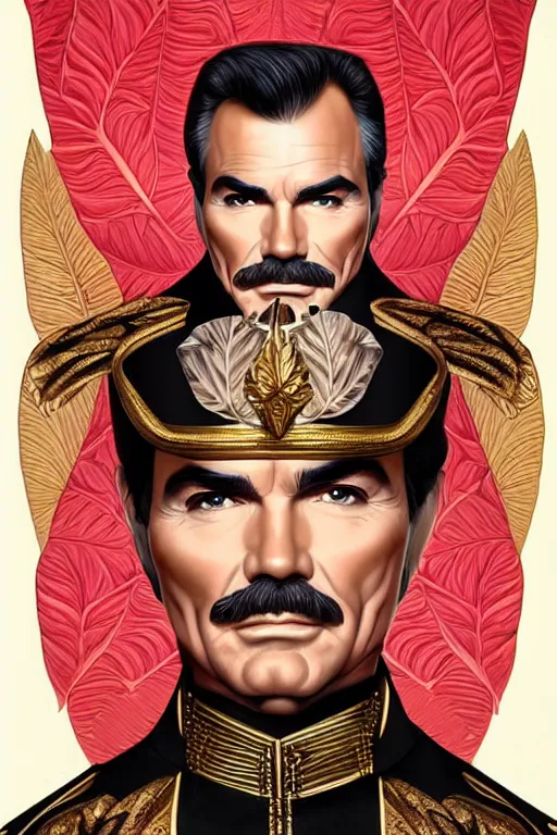 Image similar to imperial portrait, burt Reynolds, intricate art deco leaf designs elegant highly detailed Roman patterns, sharp focus art by artgerm