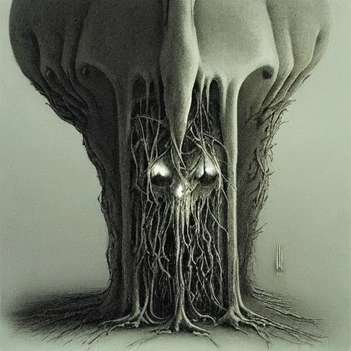 Prompt: grunge drawing of a monster hiding under the bed by - Zdzisław Beksiński, detailed, elegant, intricate, horror themed