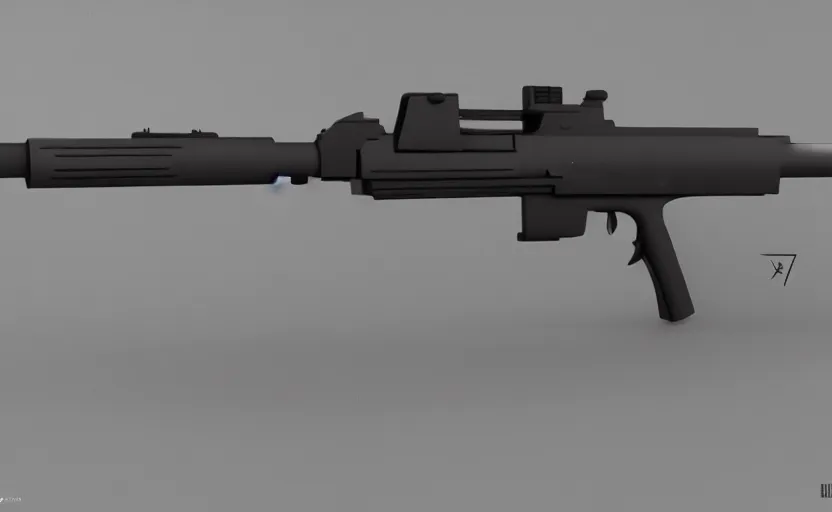 Image similar to modern submachine gun, design concept art, minimalist, studio lighting, 3d render, octane render