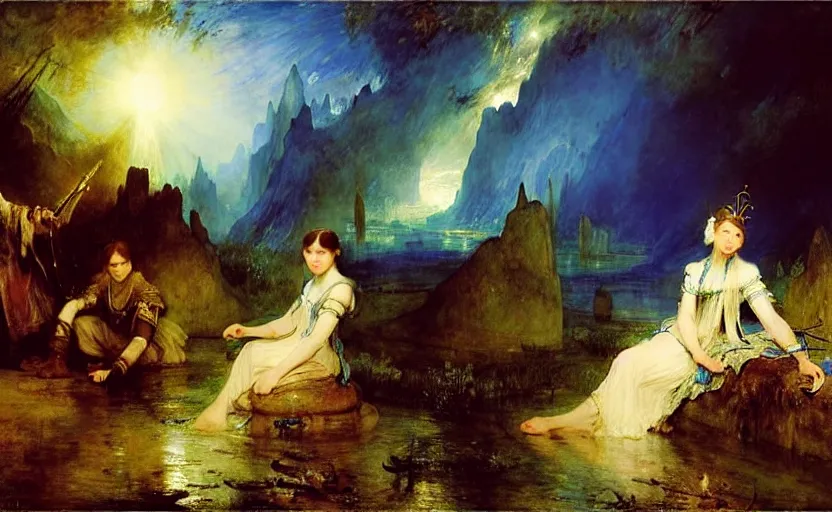 Prompt: the destruction of the elven empire, blue light, blue tones. by henriette ronner - knip, by william henry hunt, by rembrandt, by joseph mallord william turner, by konstantin razumov, concept art,