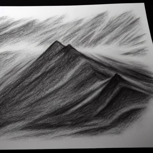 Image similar to charcoal pencil sketch of mountains, lower third, high contrast, black and white