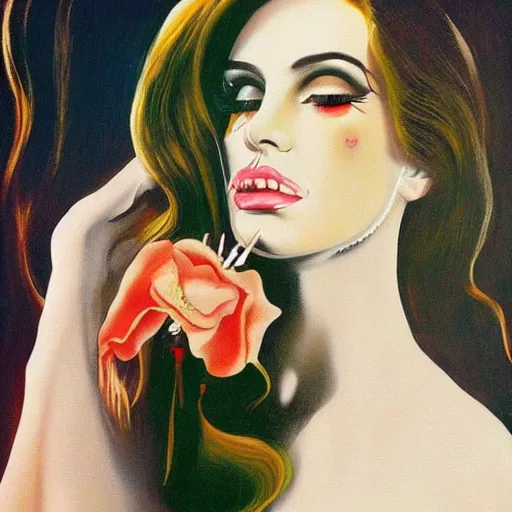 Image similar to lana del rey painted by salvador dali