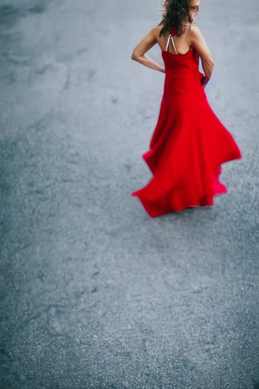 Image similar to woman in a red sleeveless dress, out of focus