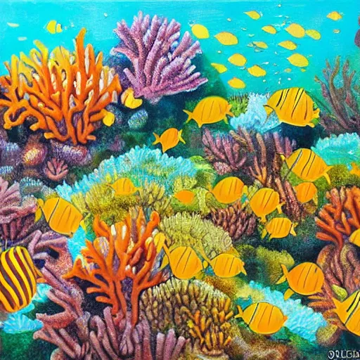Image similar to a fine painting of the coral reefs