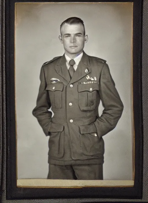 Image similar to grainy old 1940’s WWII military portrait, professional portrait HD, authentic