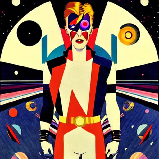 Image similar to Art by Coles Phillips, David Bowie as Space Commander Zeta from the Year 3000, Mucha, Kandinsky