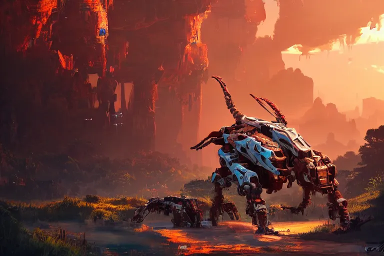 Image similar to tideripper machine mecanical creature robot of horizon forbidden west horizon zero dawn radiating a glowing aura global illumination ray tracing hdr fanart arstation by ian pesty and alena aenami artworks in 4 k