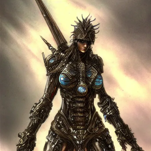 Image similar to mech warrior, by luis royo, retro fantasy, details, digital, artstation