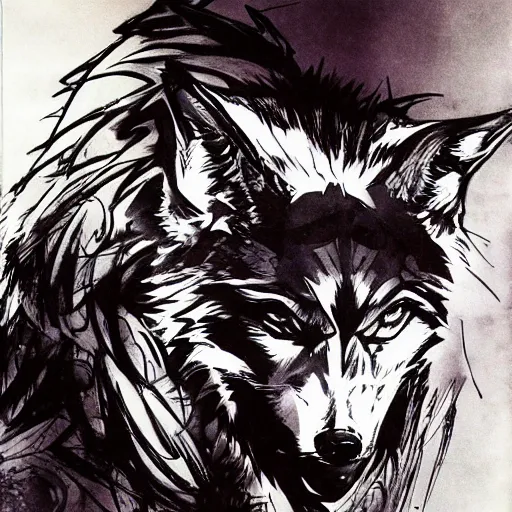 Image similar to an anthro wolf, Yoji Shinkawa