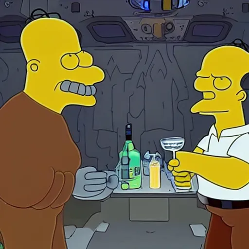 Image similar to cantina scene from star wars with the simpsons,