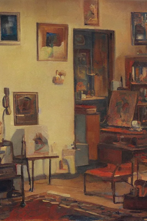 Image similar to oil painting of the room of the nameless painter