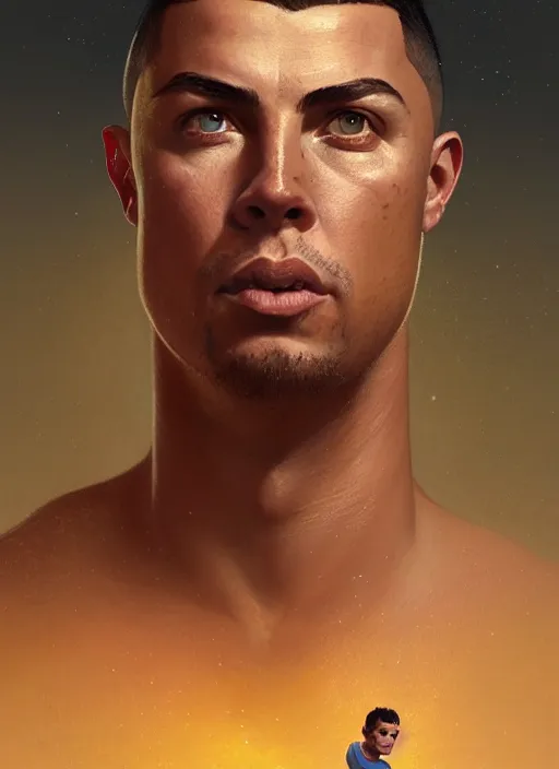 Image similar to highly detailed portrait of ronaldo luis nazario de lima, stephen bliss, unreal engine, fantasy art by greg rutkowski, loish, rhads, ferdinand knab and lois van baarle, ilya kuvshinov, rossdraws, tom bagshaw, alphonse mucha, global illumination, detailed and intricate environment