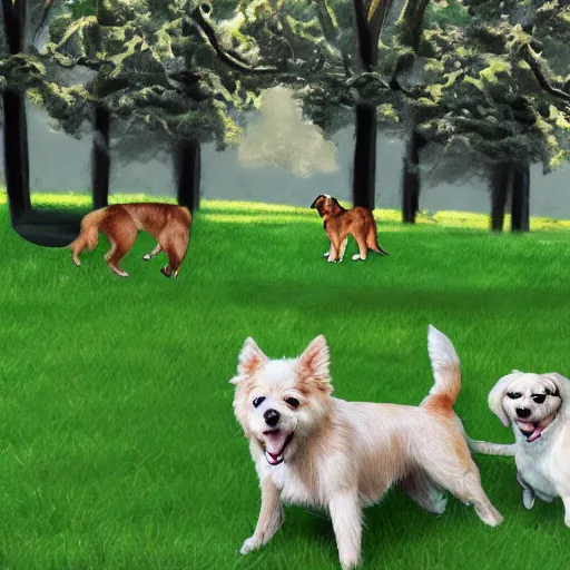 Prompt: doggos in the park, photorealistic