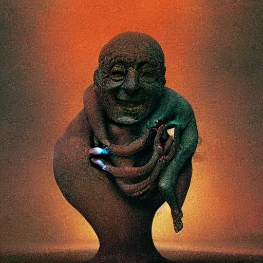 Prompt: Zdzisław Beksiński painting of Glep from Smiling Friends