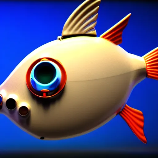 Prompt: robot bowl fish with a fish inside of it, photorealistic 3 d render, unreal engine