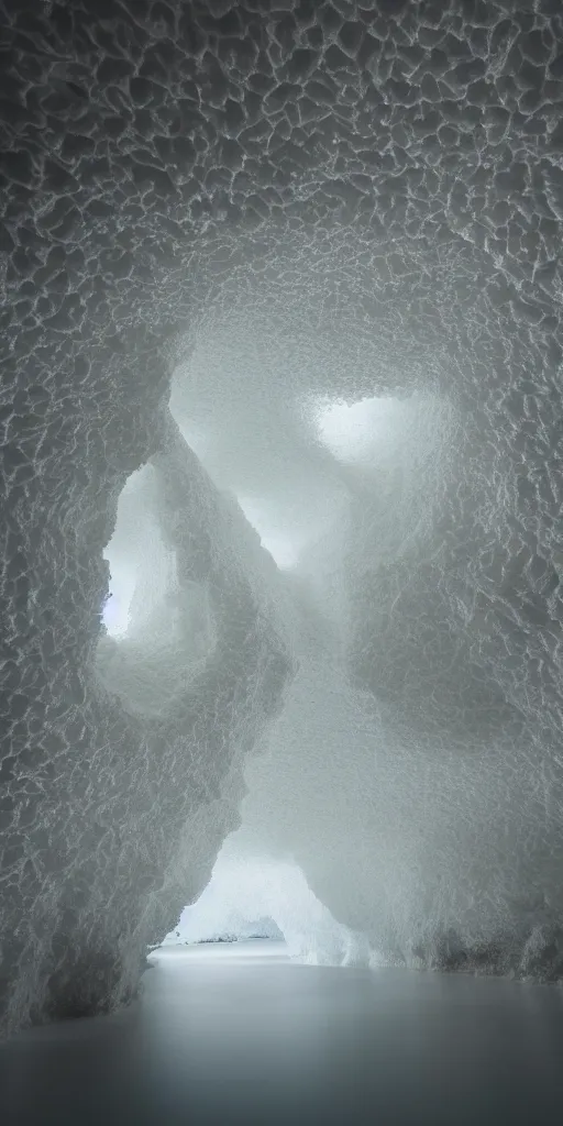 Prompt: sea cave of white crystals, wide shot, naturalistic, highly complex, cinematic, atmospheric