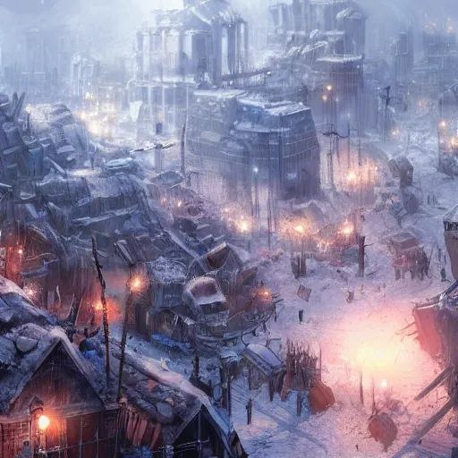 Prompt: frostpunk city ,trending on artstation ,digital painting, 8k