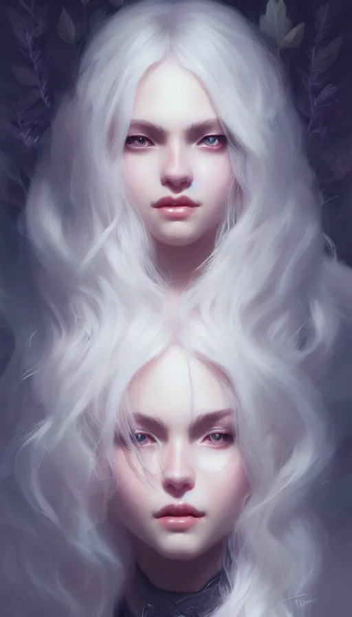 Prompt: portrait of a beautiful girl, flowy white hair, cinematic lighting, highly detailed, dark forest, digital painting, trending on artstation, pixiv, concept art, sharp focus, illustration, art by ross tran and wlop