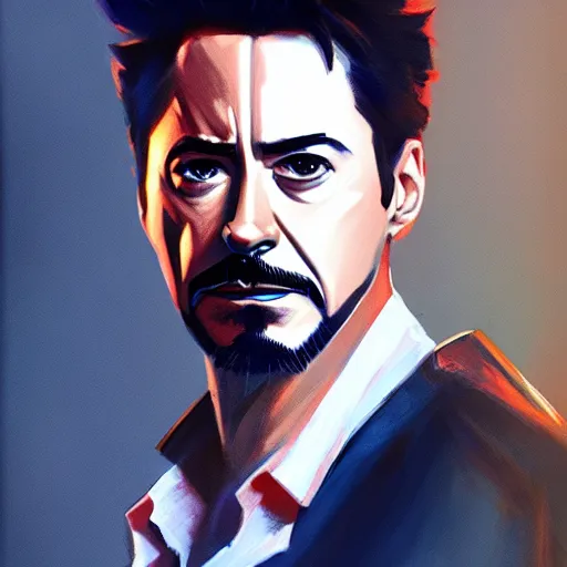 Prompt: concept art of tony stark, cinematic shot, painting by jama jurabaev, extremely detailed, brush hard, artstation, high quality, brush stroke