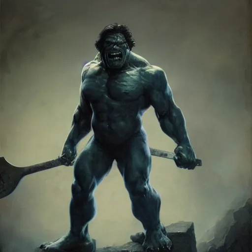 Prompt: artstation concept a midnight blue hulk holding an axe, dusty brown background, grotesque face, hyperdetailed, artstation trending, world renowned artists, worth 1 0 0 0. com, historic artworks society, antique renewel, cgsociety, by greg rutkowski, by gustave dore, deviantart
