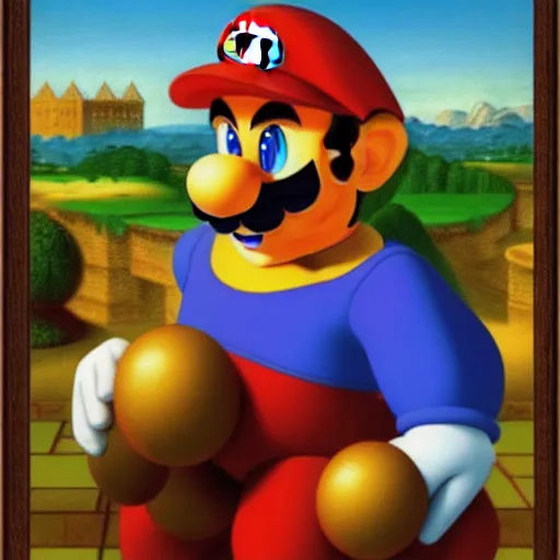 Image similar to a beautiful portrait of super - mario!!!!!! renaissance painting by da vinci featured on artstation