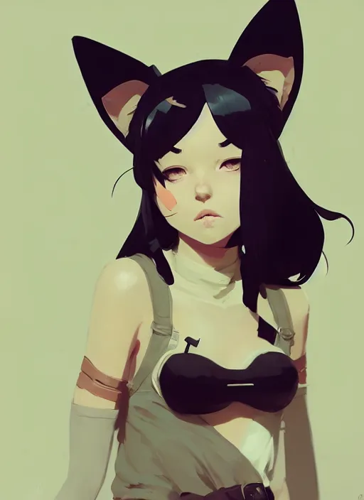 Prompt: portrait of cute catgirl with cat ears, by atey ghailan, by greg rutkowski, by greg tocchini, by james gilleard, by joe gb fenton, by in kaethe butcher, dynamic lighting, gradient light yellow, brown, blonde cream and white color in scheme, grunge aesthetic