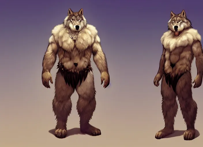 Image similar to burly tough character feature portrait of the anthro male anthropomorphic wolf fursona animal person wearing tribal primitive caveman loincloth outfit full wolf fur body standing in the entrance to the cave, perfect framed character design stylized by charlie bowater, ross tran, artgerm, makoto shinkai, detailed, soft lighting, rendered in octane masterpiece