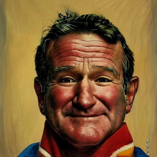 Image similar to a portrait painting of Robin Williams by Norman Rockwell