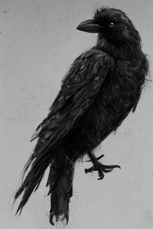 Prompt: beautiful crow full body portrait in the style of greg rutkowski and ayami kojima, trending on artstation, artstationhd, artstationhq, unreal engine, 4 k, 8 k