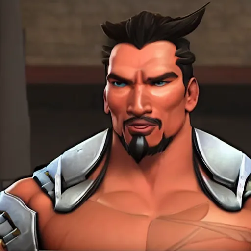 Image similar to a screenshot of arnold schwarzenegger as hanzo in overwatch