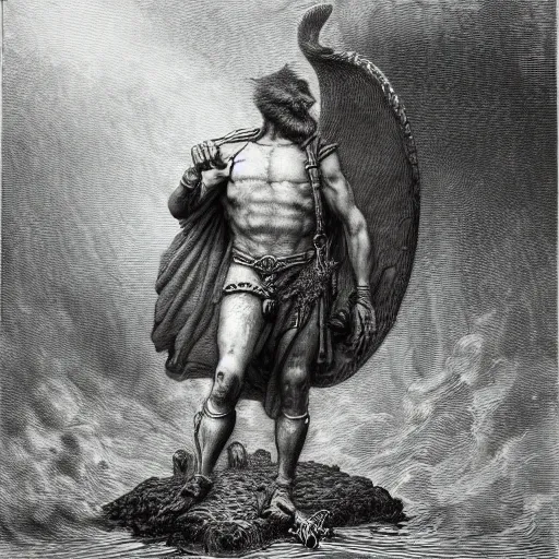 Prompt: anthropomorphic turtle hero by gustave dore