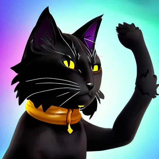 Image similar to an avatar of a black cat in the style of fortnite