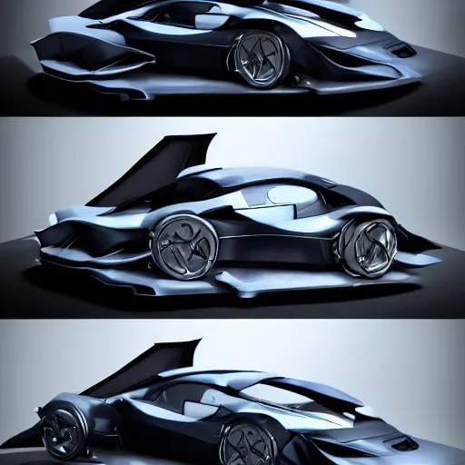 Prompt: 2 0 8 0 future design for the batmobile, badass batmobile car design, turnaround, remake, reboot, centered, uncropped, studio lighting, trending on artstation, featured on deviantart