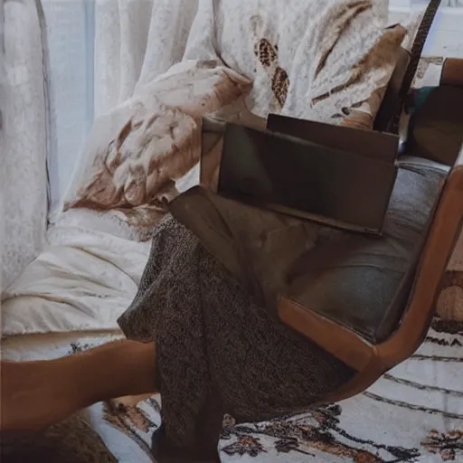 Image similar to person lounging on a pillow reading a book