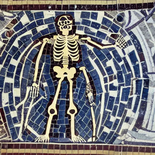 a skeleton displayed on an ancient greek mosaic Stable Diffusion