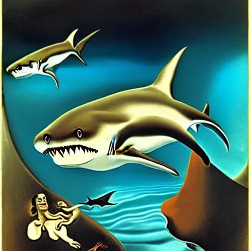 Image similar to sharks in the persistence of memory of salvador dali