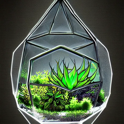 Image similar to glowing terrarium with plants inside digital art scary gothic mysterious