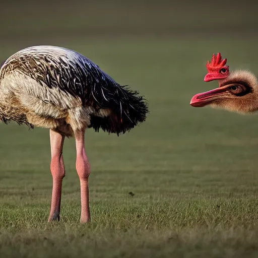 Prompt: a hybrid between an ostrich and a chicken, photography, award winning, documentary, wildlife, national geographic channel, discovery channel, 8 k